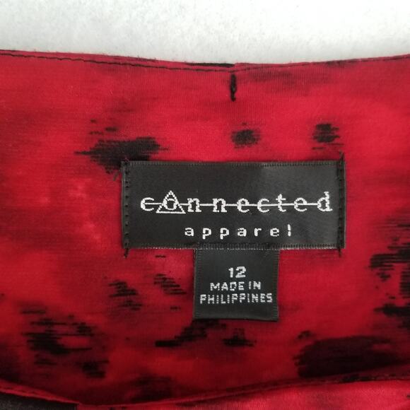 Connected Apparel Red Black Floral Print Dress 3/4 Length Sleeves, Size 12 - Picture 4 of 9